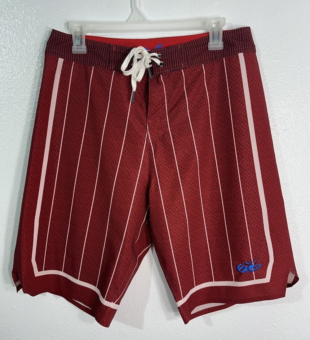 Nike 6.0 Mens Board Shorts Size 30 Red Pinstripe Mesh Surf Swim Skate Y2K